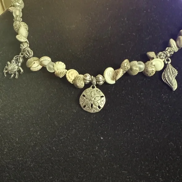 Hand Crafted Silver and Cream Beach Charm Necklace - Picture 2 of 4